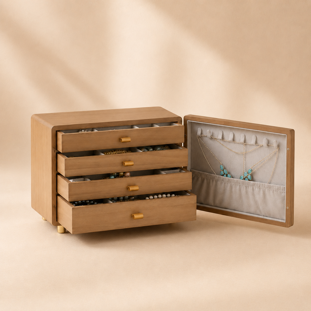 Casetă de bijuterii premium din lemn EMPORIA™ Royal cu organizator cu sertare