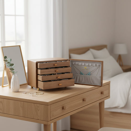 Casetă de bijuterii premium din lemn EMPORIA™ Royal cu organizator cu sertare