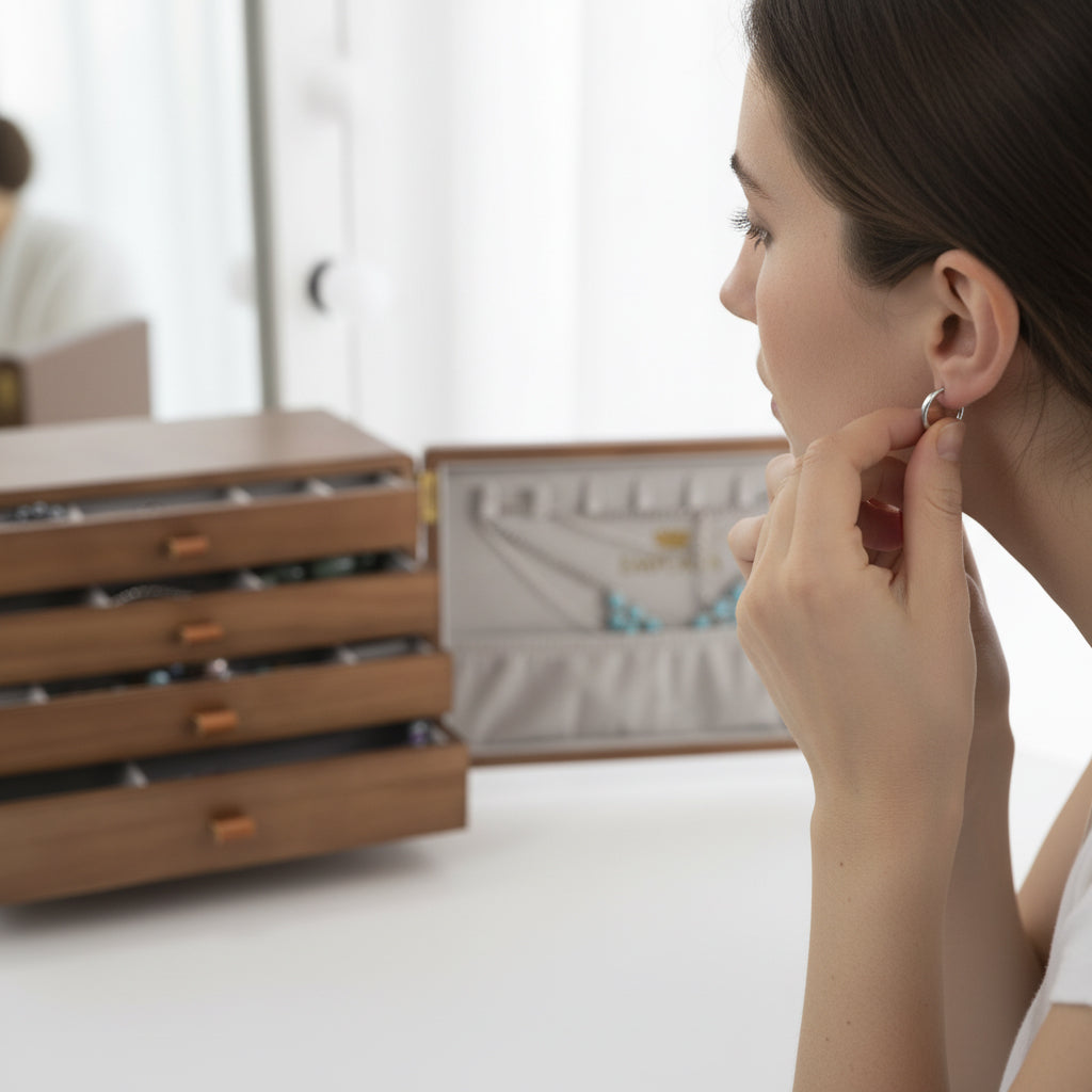 Casetă de bijuterii premium din lemn EMPORIA™ Royal cu organizator cu sertare