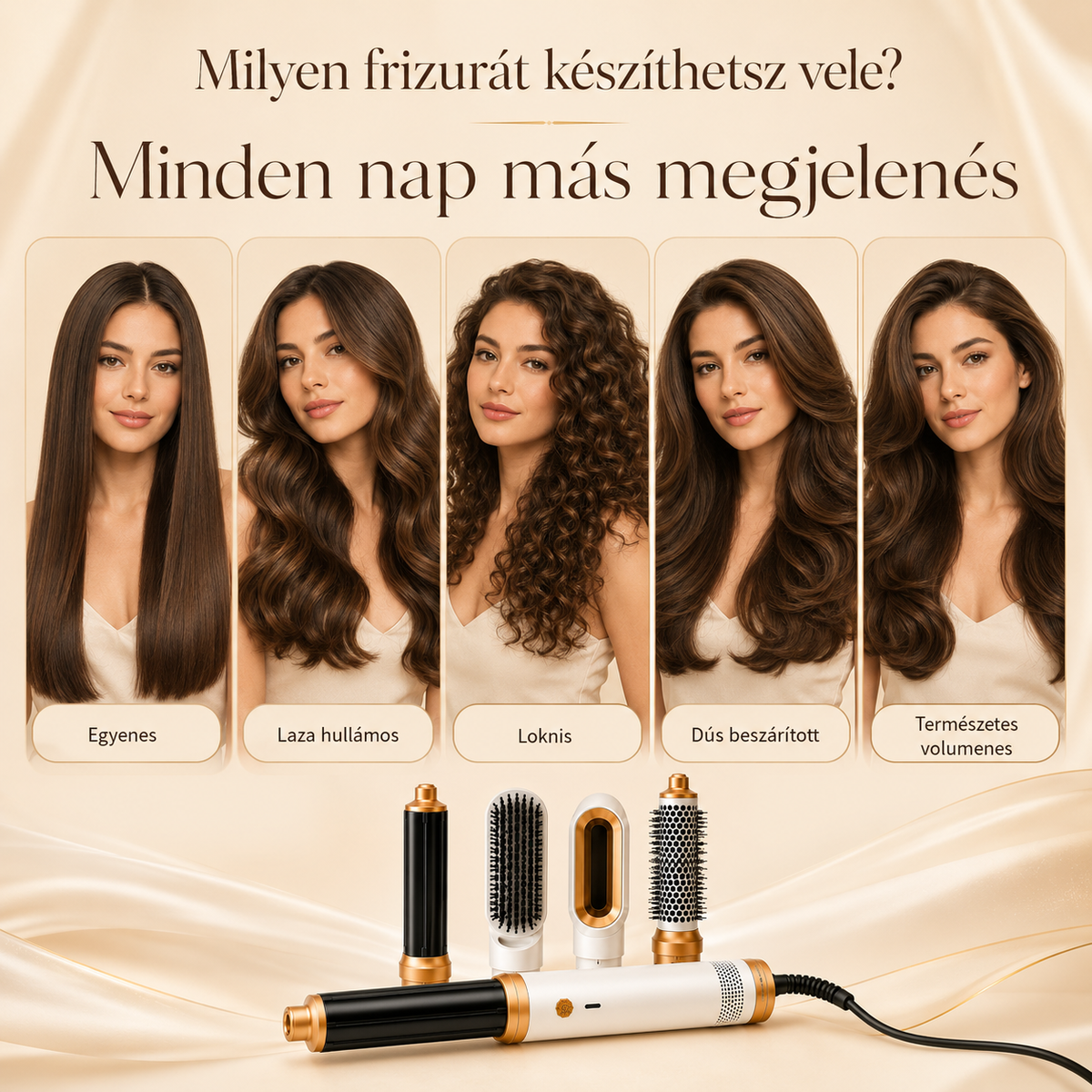 Set de coafat 5 în 1 Adalna 1.000W - Uscător de păr, ondulator și placă de îndreptat într-un singur aparat