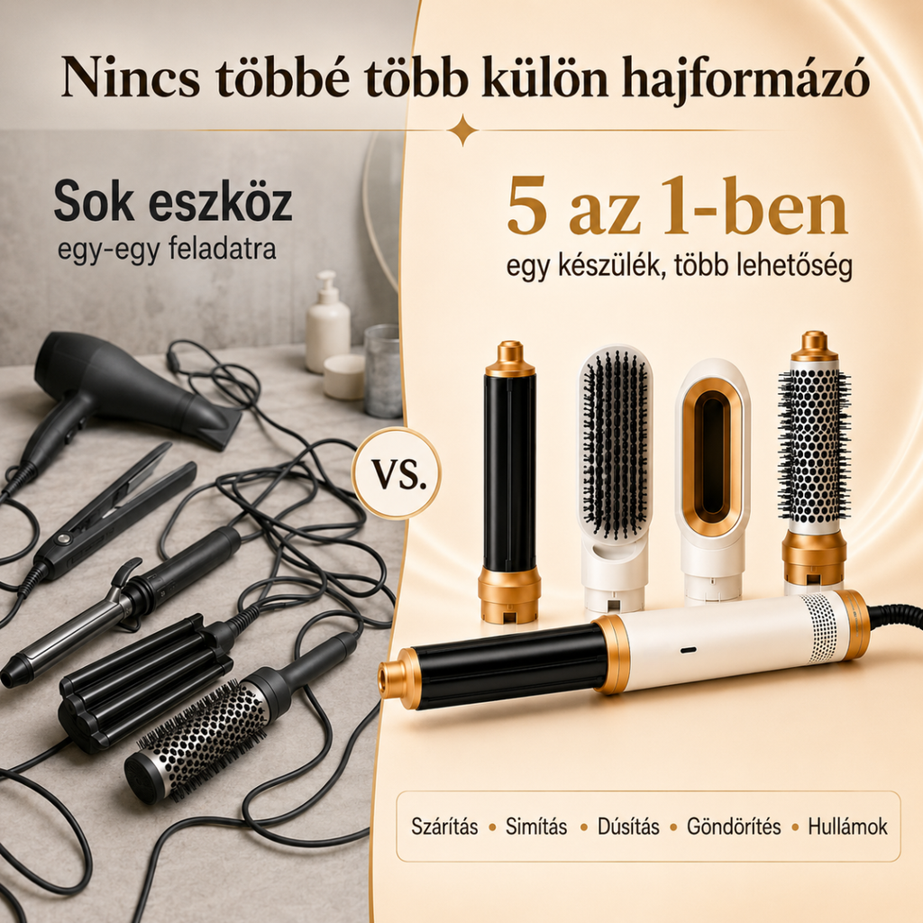 Set de coafat 5 în 1 Adalna 1.000W - Uscător de păr, ondulator și placă de îndreptat într-un singur aparat