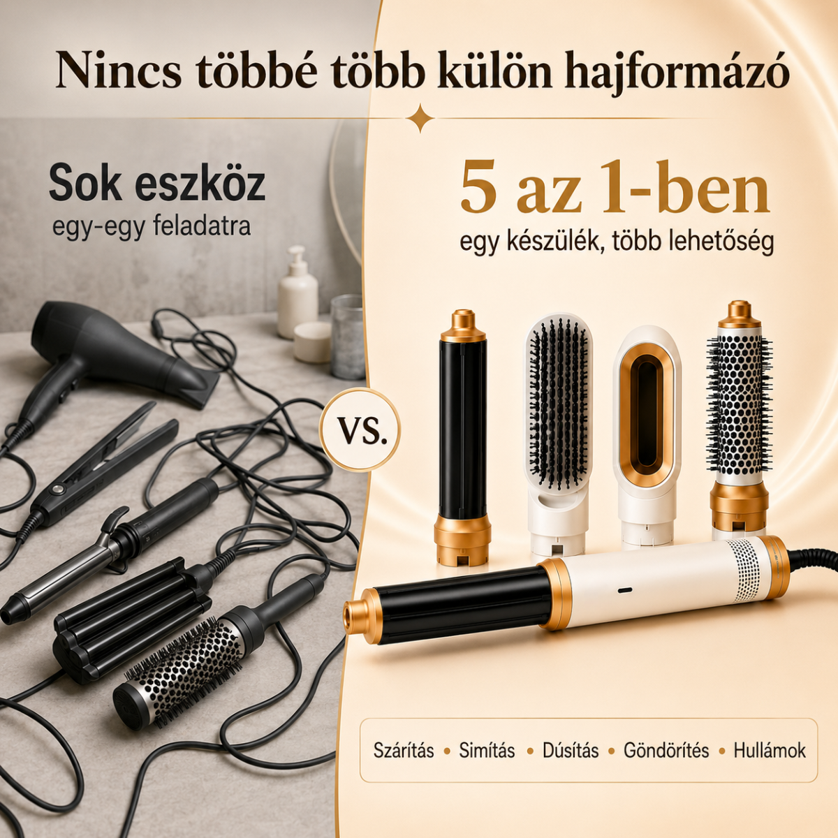 Set de coafat 5 în 1 Adalna 1.000W - Uscător de păr, ondulator și placă de îndreptat într-un singur aparat